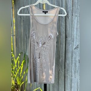 TOPSHOP Women’s Sheer with Embroidery Sleeveless Fitted Top